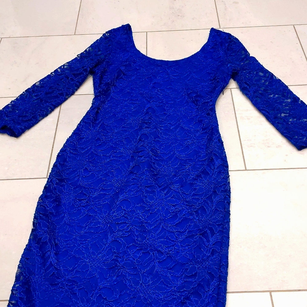 Rich blue lace overlay dress